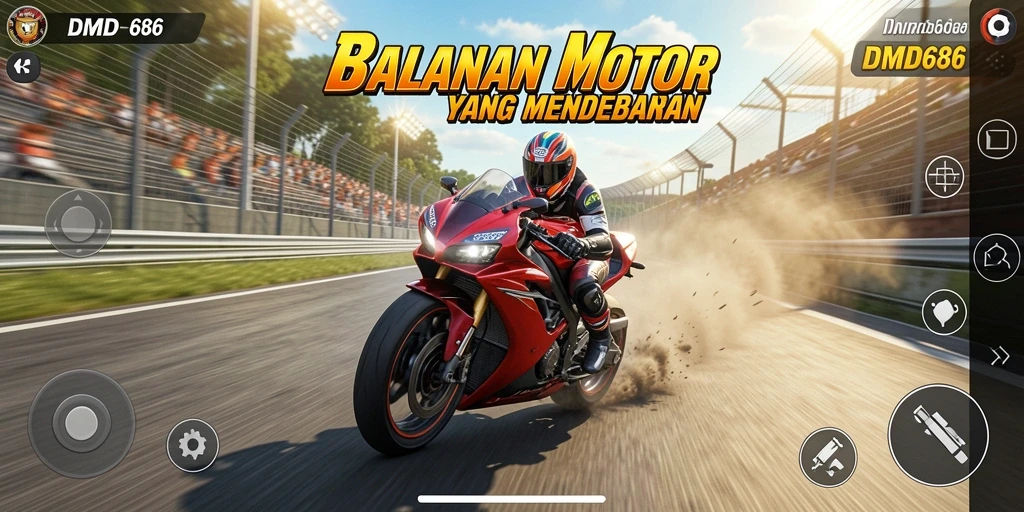Screenshot gameplay DMD686 menampilkan balapan motor yang seru dan mengasyikkan.