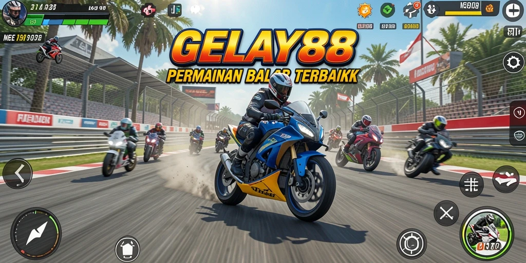Tampilan gameplay balapan motor yang mendebarkan di GELAY88.