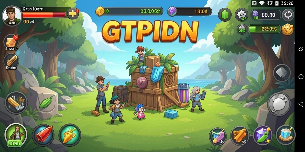 Screenshot gameplay GTPIDN menunjukkan karakter yang bekerja secara otomatis.