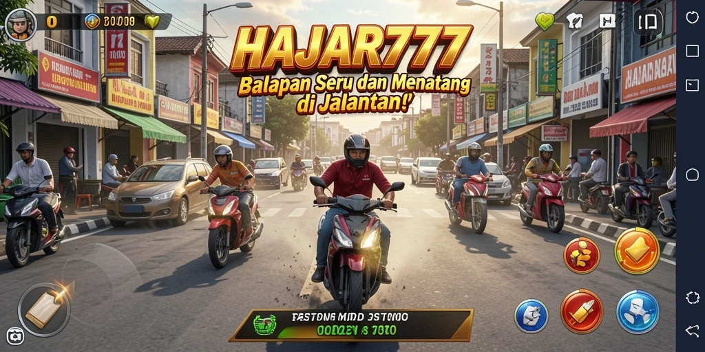 Tampilan gameplay <strong>HAJAR777</strong> yang penuh aksi dan ketegangan balapan.