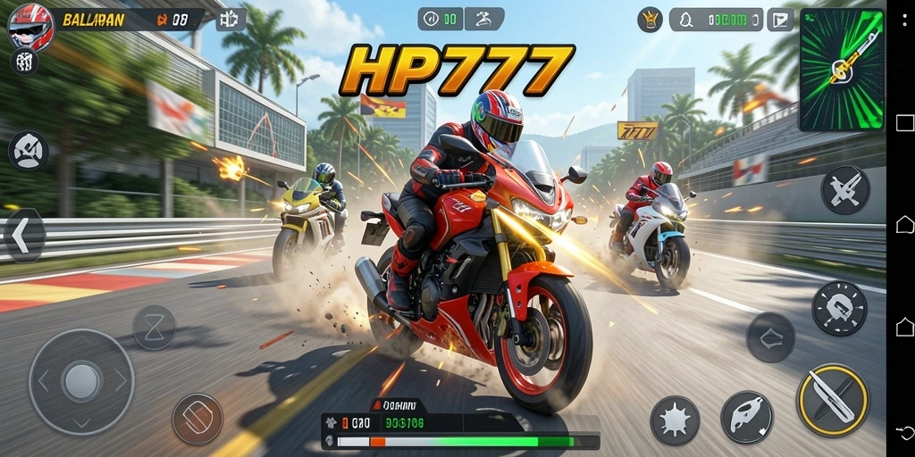 Tampilan gameplay seru balapan motor di HP777.