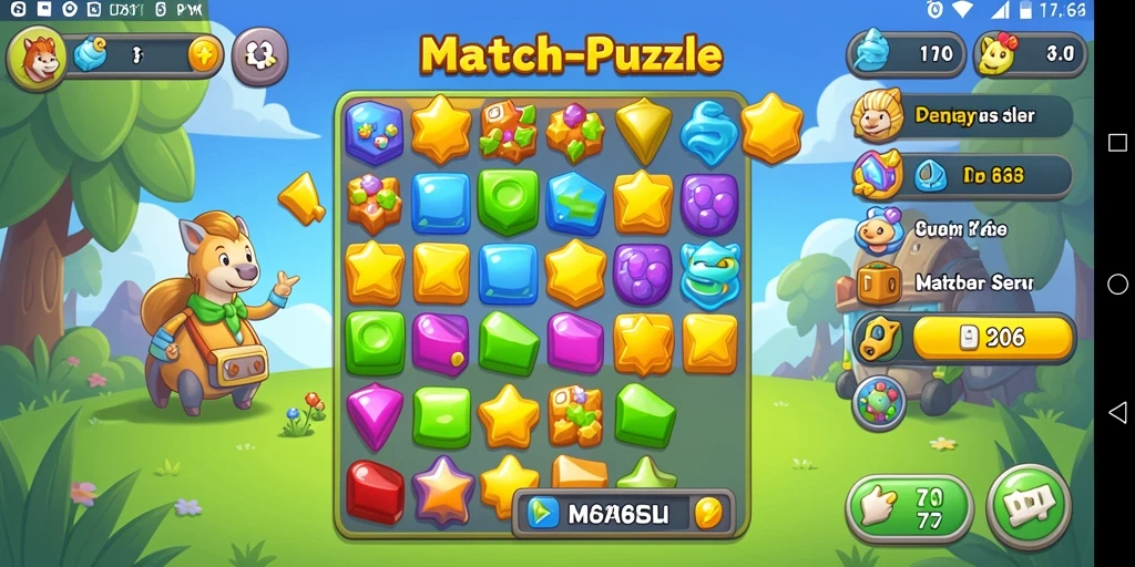 Tampilan gameplay Match-3 yang penuh warna dan seru.