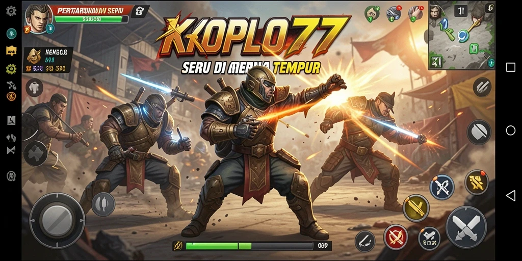 Screenshot KOPLO77 menampilkan pertarungan epik antara dua karakter kuat.