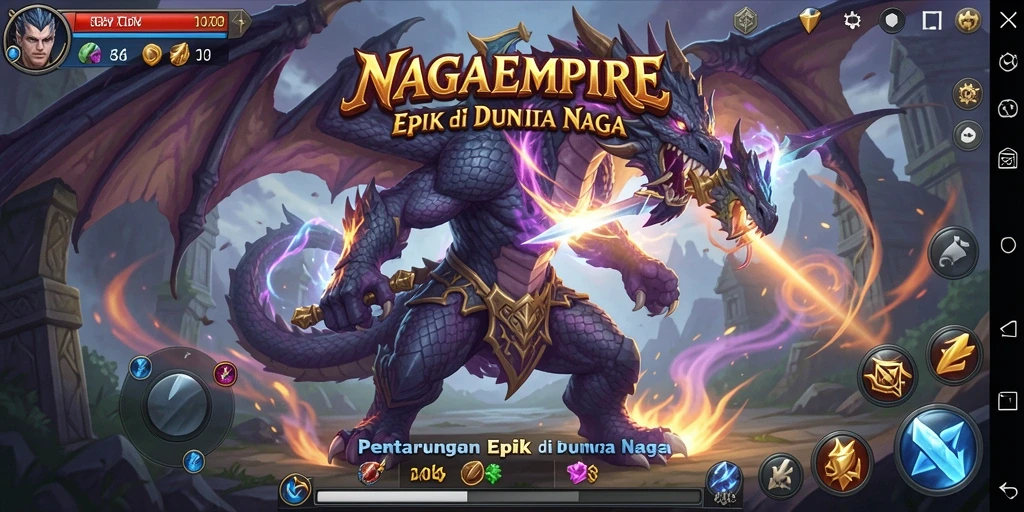 Gameplay mendebarkan dari NAGAEMPIRE dengan pertarungan yang intens.