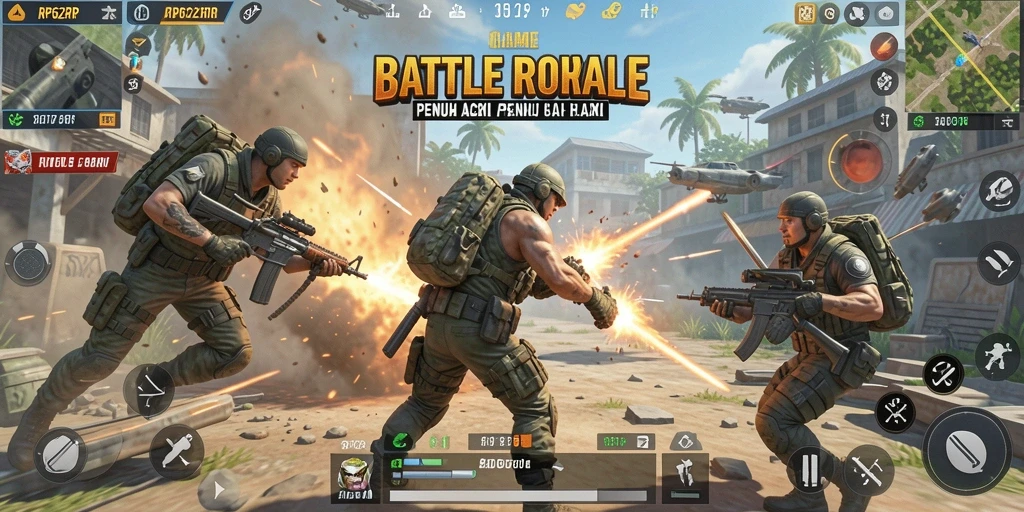 Tangkapan layar RP62RP dengan aksi gameplay Battle Royale yang seru.