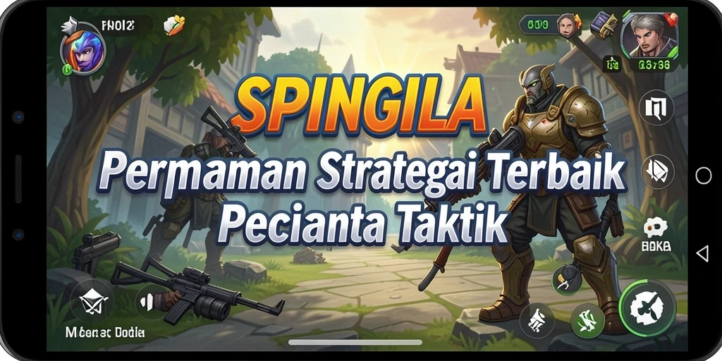 Screenshot utama SPINGILA menampilkan aksi pertempuran strategi yang mendebarkan.