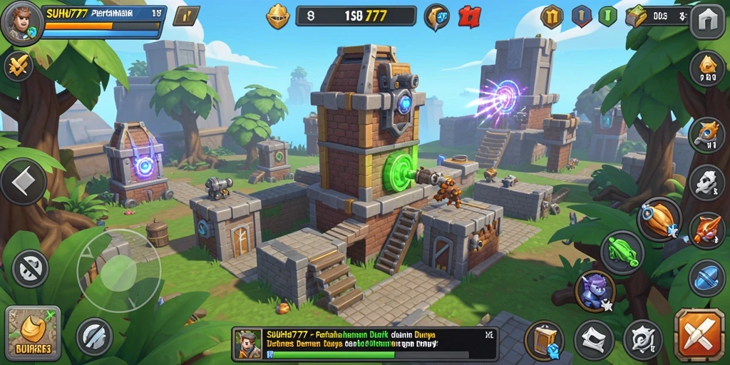 Tangkapan layar gameplay SUHU777 yang menunjukkan aksi Tower Defense yang intens.