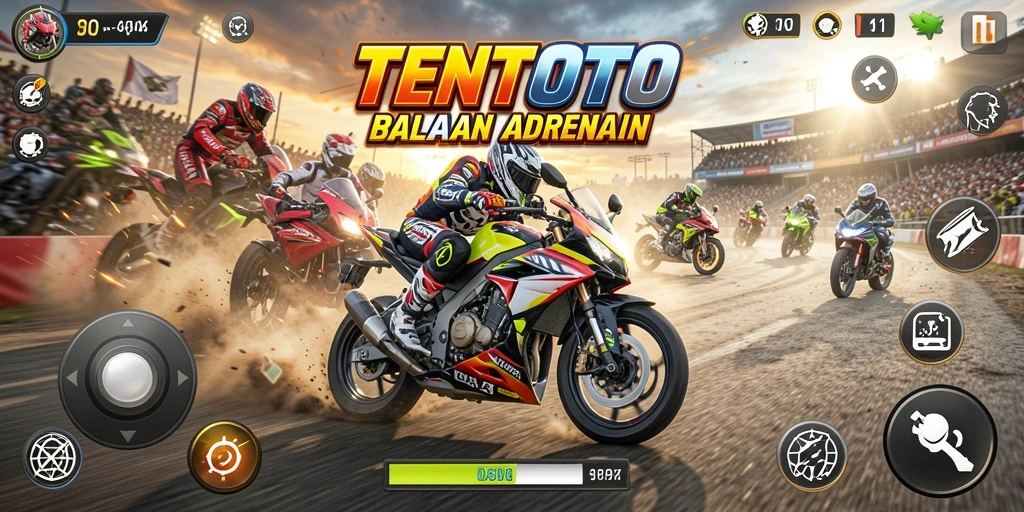 Gameplay TENTOTO menampilkan balapan motor yang seru dan kompetitif.