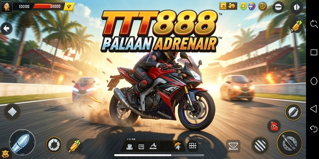 Tampilan gameplay TTT888 dengan aksi balapan motor yang cepat dan menegangkan.