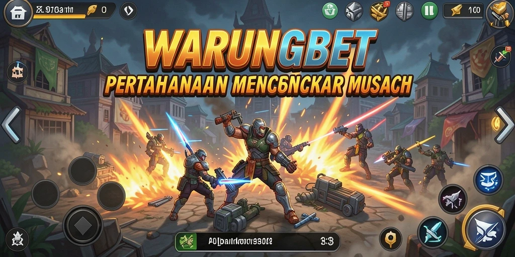 Gameplay menegangkan dalam WARUNGBET dengan menara pertahanan yang kuat.